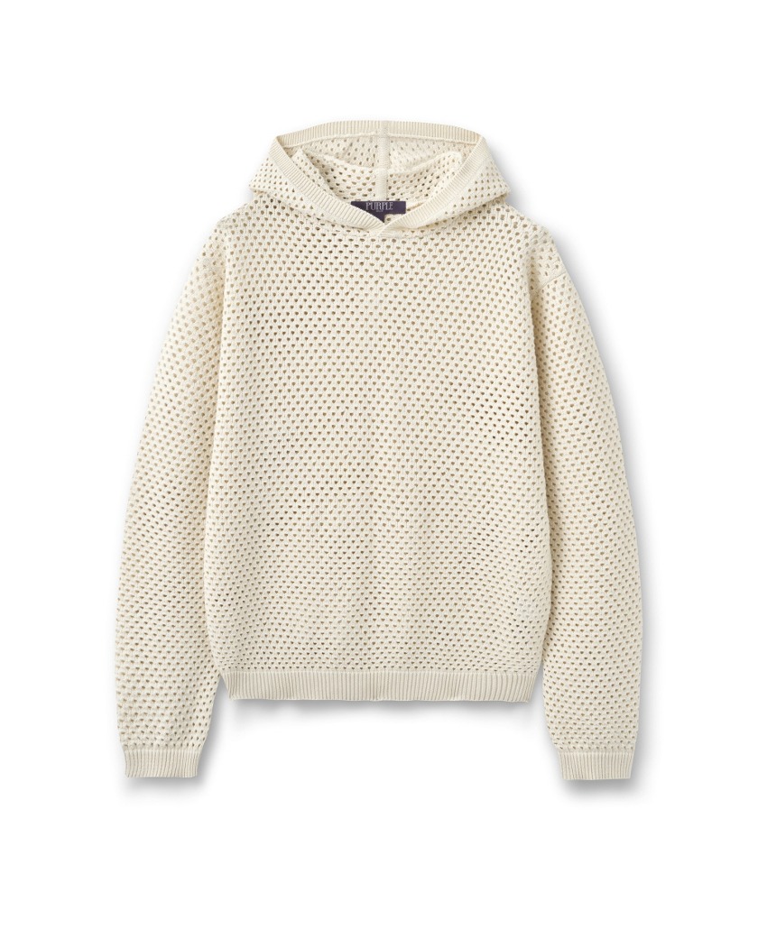 PUNCHING NET HOODED KNIT IVORY